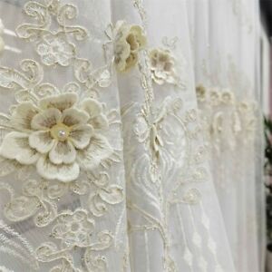 French Romantic Pearl Flowers Embossed Embroidery Window Lace Curtains For Tulle