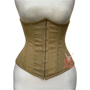 Underbust Corset Beige Cotton Waist Trainer Body Shaper Gothic Korsett - Picture 1 of 5
