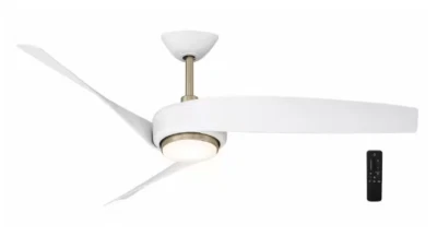 Hampton Bay Tudor 56in. LED Indoor Matte White w/Champagne Bronze Ceiling Fan OB - Image 1 of 4
