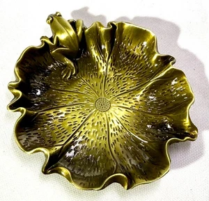 Vintage Brass Frog on Lily Pad - Lotus Leaf, Ring Tray, Trinket Dish - Picture 1 of 7