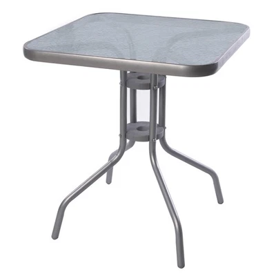 Gartentisch Bistrotisch Eckig Glas Metall Silber Balkontisch Glastisch B60xH70cm - Bild 1 von 2