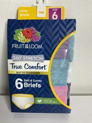 Fruit Of The Loom Girls 360 Stretch True Comfort Brief Underwear 6-Pack Size 6 - Image 1 of 4