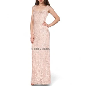 Vestido Adrianna Papell Cinta Bordada Columna Larga en Rosa Rubor Maxi Talla 4 - Imagen 1 de 13