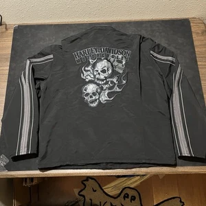 Harley Davidson Willie G Skull REFLECTIVE Jacket Harrington Detroit Mechanic Zip - Picture 1 of 10