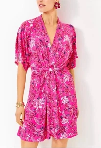 Lilly Pulitzer Damen Glyzinie Ellenbogenärmel V-Ausschnitt rosa Minikleid Viskose Gr. 2 neu mit Etikett - Bild 1 von 17