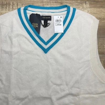 Club Room Luxury Cashmere Vest Mens Large Sweater Sleeveless Winter White Blue - Image 1 of 4
