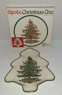 Vintage SPODE England Christmas Tree Small Tree-Shaped Dish Spoon Rest W/Box NEW - Image 1 of 4