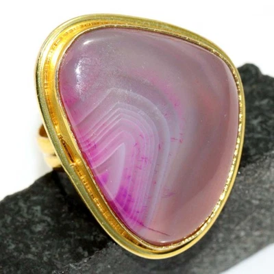 Anillo de joyería de ágata rosa Botswana enchapado con cuentas hecho a mano talla US 6 GW Foto 1 de 3
