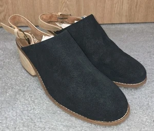TOMS Leila Slingback Black Suede Mule Block Heel Women's Size 10 NWT - Picture 1 of 7
