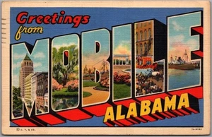 Postal con carta grande MOBILE, Alabama Multi-Vista/Lino Curteich 1942 Cancelar - Imagen 1 de 2