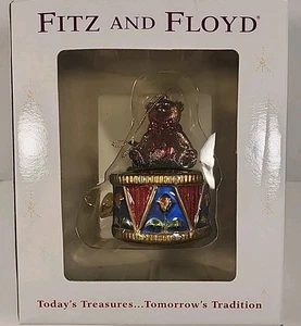 Fitz & Floyd mundgeblasenes Glas Old Fashioned Weihnachten Teddybär auf Trommel 19/1513 2004 - Bild 1 von 6