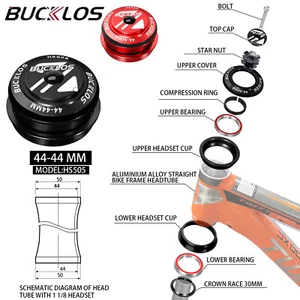 1-1/8 Threadless MTB Road Bike Bearing Headset 44mm for 28.6 Straight Fork/Frame - Picture 1 of 6
