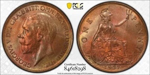 BEAUTIFULLY TONED 1927 GREAT BRITAIN GEORGE V PENNY PCGS MS64RB CAT VALUE $250 - Picture 1 of 2