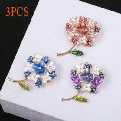 Broche de planta de hortensia esmaltada 3 piezas para mujer estrás metal prendedor fiesta regalo Foto 1 de 4