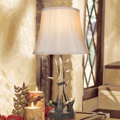 Rustic Western Table Lamp Set of 2 with 2 USB Ports, Farmhouse Antler Design - Image 1 of 4