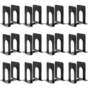 24 Pcs/12 Pairs Metal Bookends Non-Skid Library Shelves Support for Office Home - Picture 1 of 7