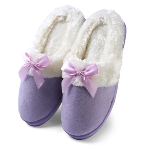 Purple Soft Warm Cozy Suede Fleece Slippers Women Non-Slip Winter Indoor Shoes - Picture 1 of 16