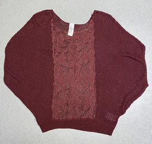 Free People Burgundy Embroidered Domain Sweater Dolman Style Small - Picture 1 of 7