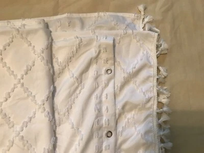 Chenille Shower Curtain White Poly With Fringe 70x82”  - Image 1 of 4