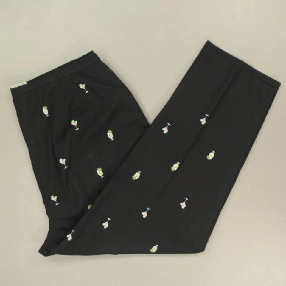 Pantalones de cóctel bordados Brooks Brothers para mujer talla 16 negros de algodón con cremallera lateral Foto 1 de 4