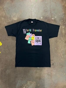 Vintage 1990's UPS World Traveler Graphic T-Shirt Screen Stars XL Made in USA - Picture 1 of 4