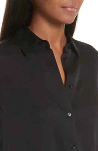 VINCE S SLIM FIT STRETCH SILK LONG SLEEVE COLLAR SHIRT BLOUSE BLACK NWT $325 - Picture 1 of 11