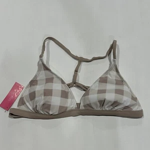 Xhilaration Juniors Triangle Strappy Back Swim Bikini Top - Plaid Tan White XL - Picture 1 of 2