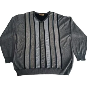 Montechiaro 3D Weave Men's XXL EU 56 Striped Gray & Blue V Neck Sweater Italy - Picture 1 of 8