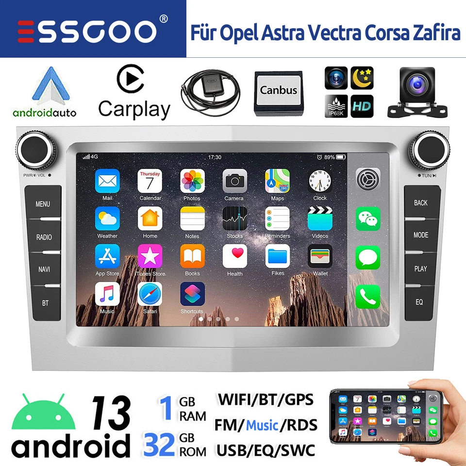 Android 12 Autoradio GPS Navi RDS +Kam Für Opel Astra H Corsa C D Zafira Carplay - Bild 1 von 4