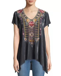 Johnny Was velvet Cherelle gray embroidered tunic top XXL - Picture 1 of 2