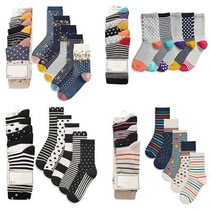 Ladies Ex Store 10 Pack Cotton Rich Purista Floral Spots Stripe Socks One Size - Picture 1 of 9