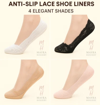 FOXBURY Ladies Anti-slip Lace Liners Invisible Footsies Skin Shoe Thin Lace Sheer Socks