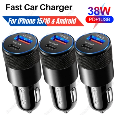 PD USB Type-C 38W Fast Car Charger Adapter Plug For iPhone 16 15 14 iPad Android - Image 1 of 4
