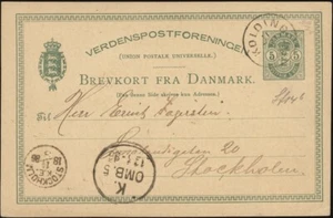 DENMARK, 1886. Post Card H&G 17, Kolding - Stockholm - Picture 1 of 1