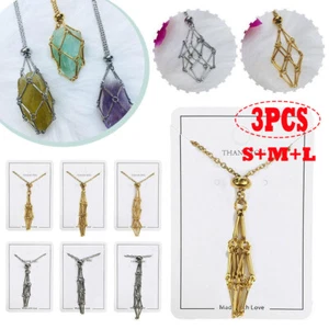 3 Stck. - S M L Kristall Stein Halter Käfig Netz Metall Halskette Verstellbar Anhänger Kette - Bild 1 von 12