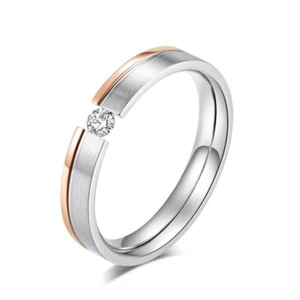 Women's Round Cut AAA CZ Bands 4mm Rose Gold&Silver Titanium Steel Ring Size 5-9 - Picture 1 of 12