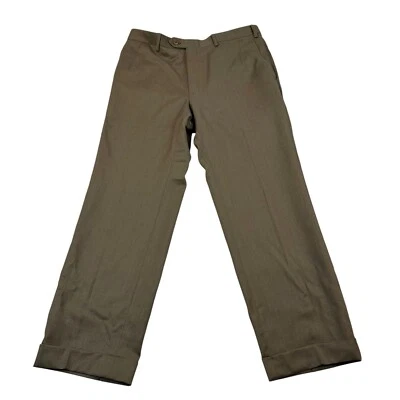 Bespoke 34 x 28 Brioni Mid Bronze Brown Phi Fit Wool Flat Front Trousers - Image 1 of 4