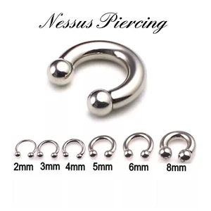 Large gauge 2mm to 10mm horseshoe piercing surgical steel Prince Albert septum - Picture 1 of 1