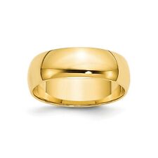 14k Yellow Gold Unisex Lightweight 6mm Half Round Wedding Band Sizes 4 to 14