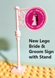 LEGO Wedding Sign Ornate Bride & Groom Kissing Pink White Black Minifigure Love - Picture 1 of 1