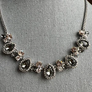 Givenchy Signed Crystal Necklace; Beautiful Smokey Grey & Pink Rhinestones - Picture 1 of 11