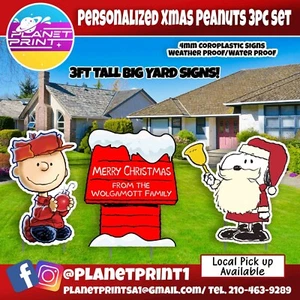 Personalized Christmas lawn decoration Peanuts 3pc Set Big Signs! - Picture 1 of 8