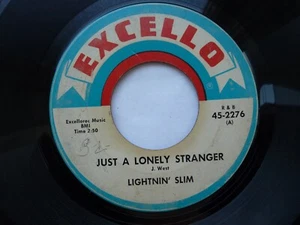 LIGHTNIN' SLIM 45 'JUST A LONELY STRANGER' USA EXCELLO RAW 1966 SWAMP BLUES VG  - Picture 1 of 2
