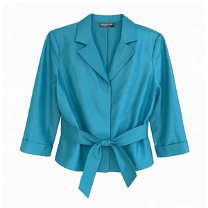 Jones New York Vintage Formal Turquoise Silk Charleston Jacket / Top Size 14 💎 - Picture 1 of 23