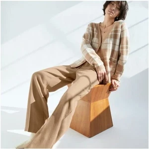 Aritzia Wilfred Bethany Cardigan Sweater Size XS Beige Plaid Preppy Academia - Picture 1 of 9
