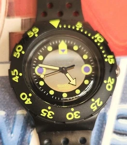 Reloj Swatch SHAMU BLACK WAVE SDB102 1992 Buceo con correa perforada negra NOS - Imagen 1 de 7