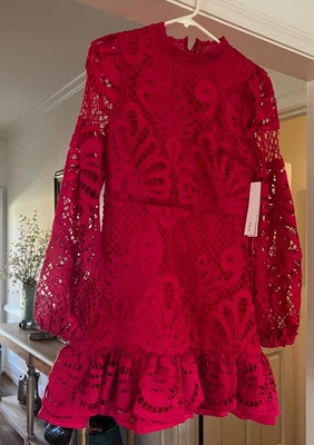 AQUA Brand Pink Long Sleeve Lace Cut‐Out Mini Dress Sz S / Style IDL9924 – NWT - Image 1 of 4