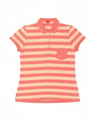 PUMA Womens Polo Shirt UK 14 Large Pink Striped Cotton CE03 - Image 1 of 4