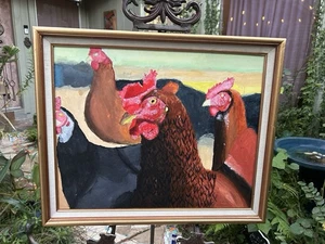 Impressionistische Hühner Acryl auf Leinwand Gemälde, unsigniert, gerahmt - Bild 1 von 15