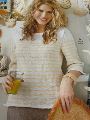 Striped Boat Neck Sweater Knitting Pattern Small-2X Magazine Pages - Image 1 of 3